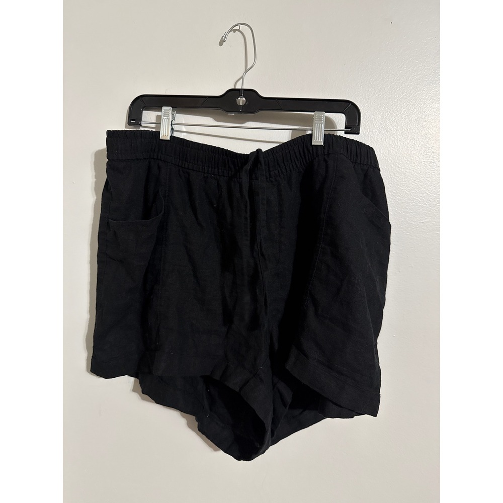 Old Navy Womens 2X High Rise Linen Blend Pull On Drawstring Shorts Black